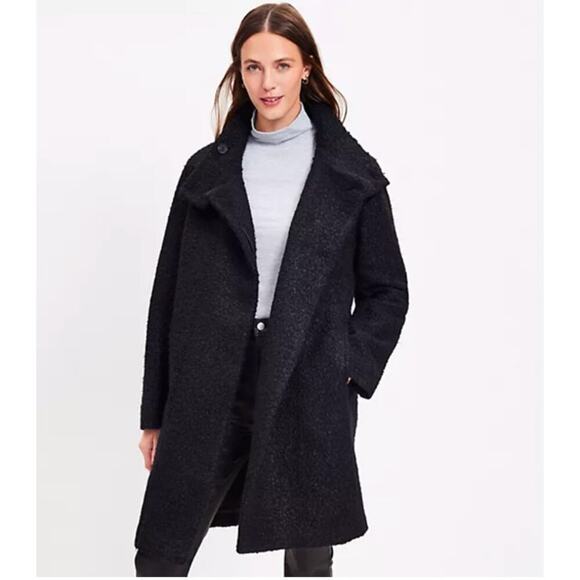 LOFT Curly Funnel Neck Black Peacoat Jacket Size Medium NWT